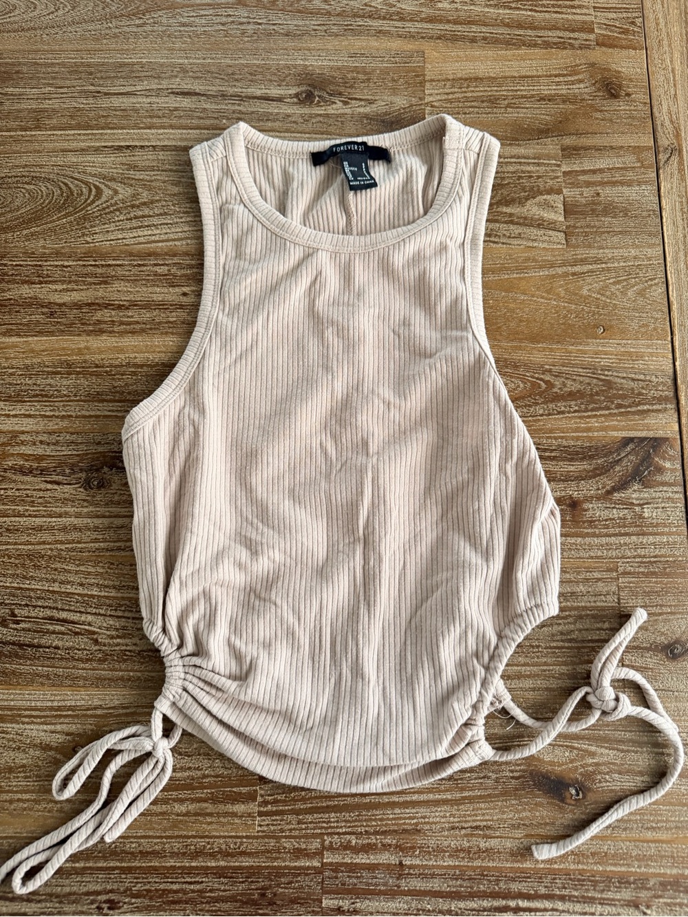 Forever 21 Ribbed Tank Top in Light Cream with Side Drawstrings